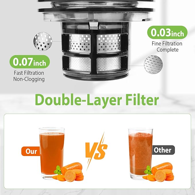 Cold Press Juicer, Masticating Slow Juicers, 6.5" Extra Large Feed Chute Juicers Machines, 350W Juicer Machines with High Juice Yield for Whole Vegetables & Fruits, BPA Free, Black, Easy to Clean