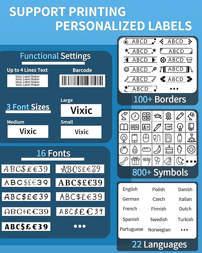 Label Maker, H1100 Label Maker Machine with-Tape, Portable Label Machine with Backlight Screen, Handheld Labeler Includes USB-C for Power, Multiple Font Icon for School Office Organization