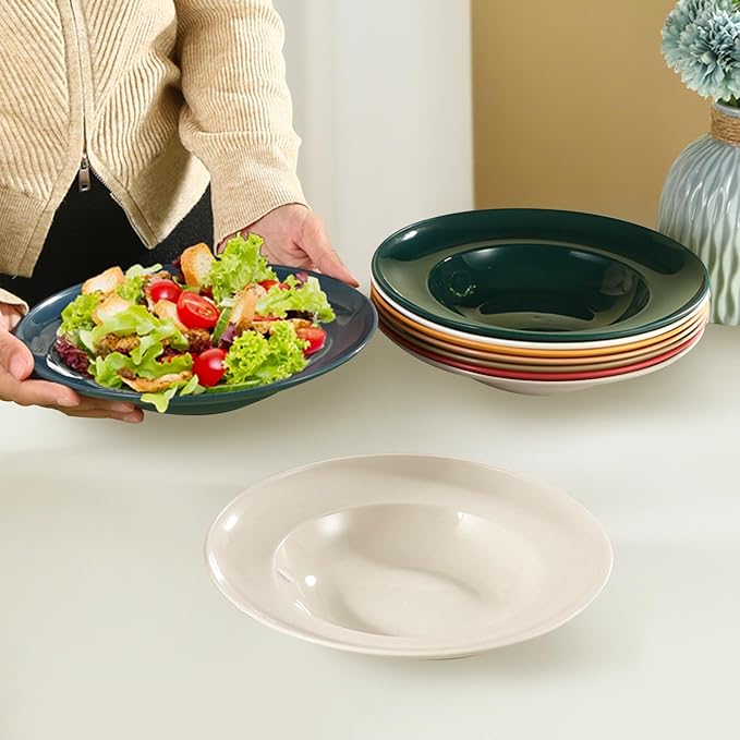 Pasta Bowls, 8 PCS Large Salad Serving Bowls, 9 inch White Soup Bowls, Pasta Bowls Set of 4, Rimmed Deep Pasta Plates, Wide and Shallow Bowls for Dinner, Microwave Dishwasher Safe