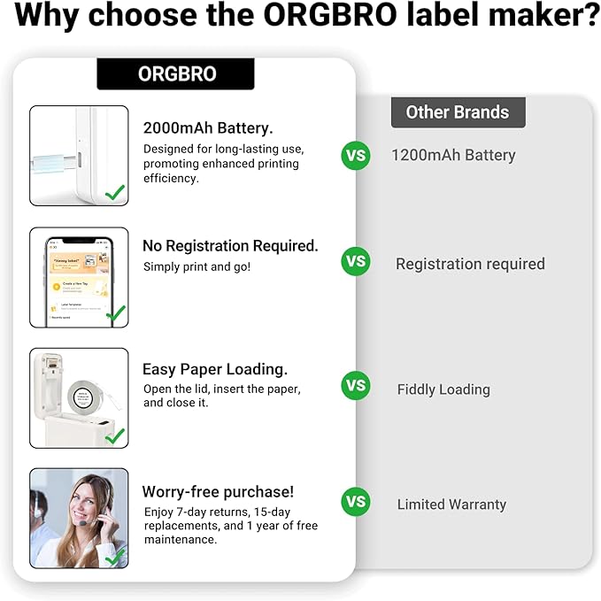 ORGBRO Label Maker Machine with Tape, X1 Portable Bluetooth Mini Label Printer, Support Pre-Cut & Continuous Label, Wireless Small Label Makers with Versatile App for School Home Office Organization