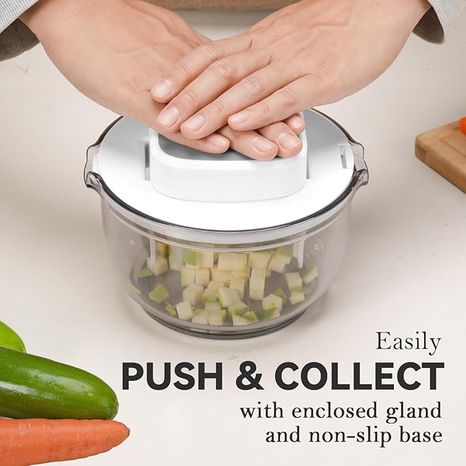 KEOUKE Multifunctional Vegetable Chopper Bowl White - 3 Interchangeable Blades Potato French Fry Cutter with Container & Storage Box Food Chopper Dicer for Cucumber, Tomato, Carrot, Onion
