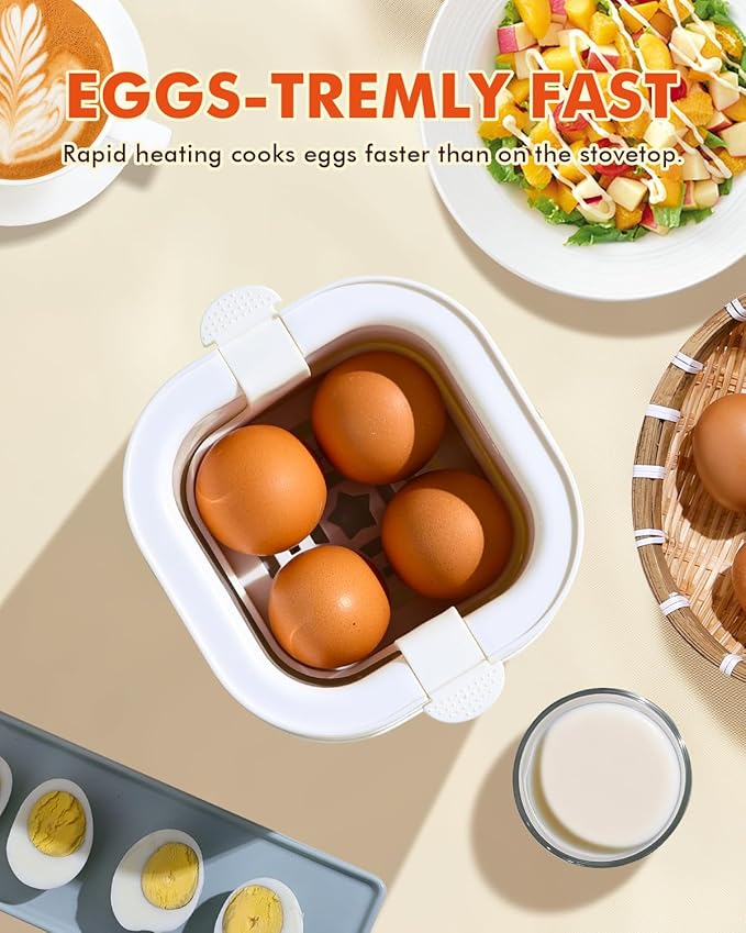 kawu 6-Function Egg Cooker for Hard Boiled Eggs, Egg Boiler with Timer, Egg Cooker for Soft Boiled Egg, Electric Egg Boiler with Auto Shut Off &Alarm, W/Bowl&Rack