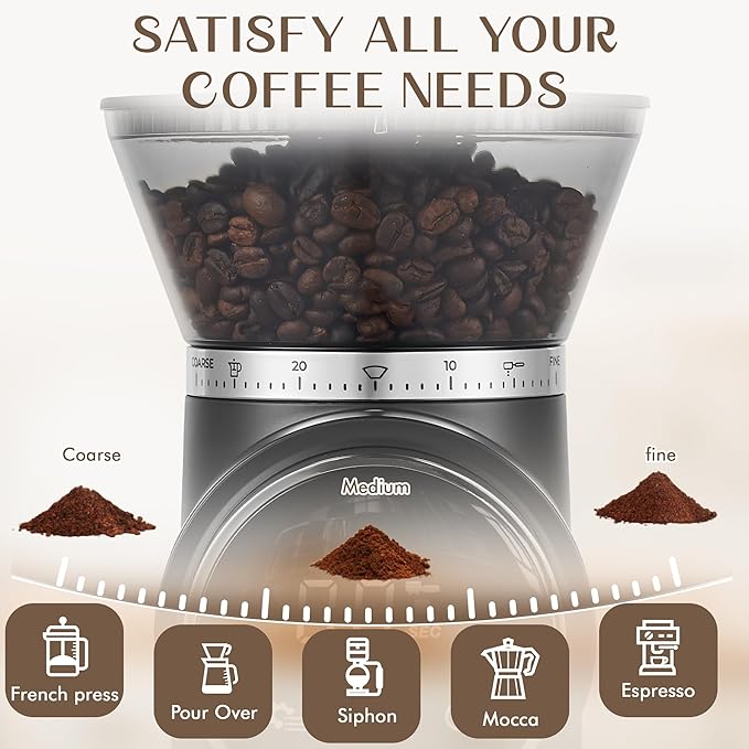 Conical Burr Coffee Grinder, Coffee Beans Grinder with 30 Grinding Settings, Automatic Burr Mill Grinder for Home Use, Touchscreen, 2-12 Cups