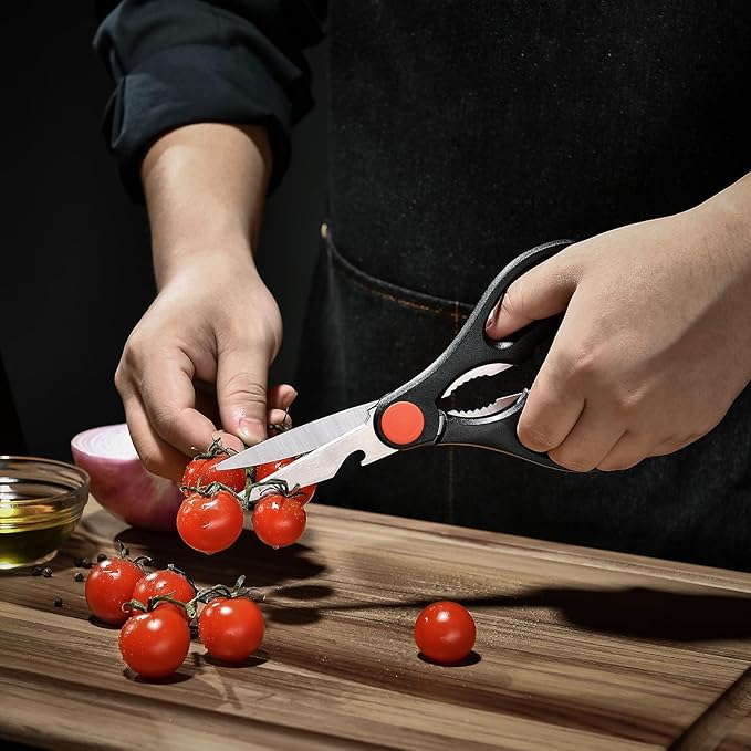 15-Piece Professional Kitchen Knife Set with Block – Built-in Sharpener, Anti-Slip Handles, Non-Slip Base – Effortless Cooking Tools for Chefs & Home Cooks (Black Red)