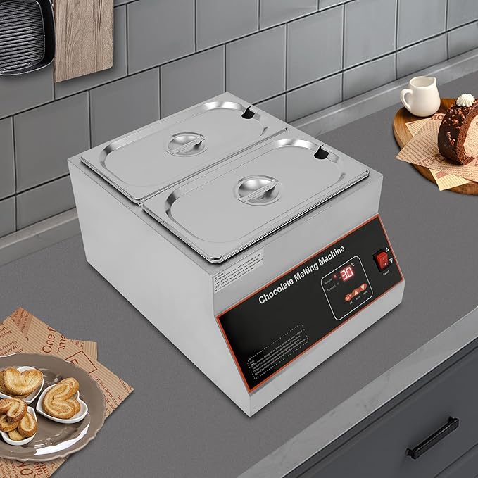 Digital Control Chocolate Tempering Machine 27 Lbs 2 Tanks Commercial Chocolate Melting Machine, TEMP Control 32-203°F, 110V 500W Electric Chocolate Melting Pot with Lids for Chocolate/Milk/Cream