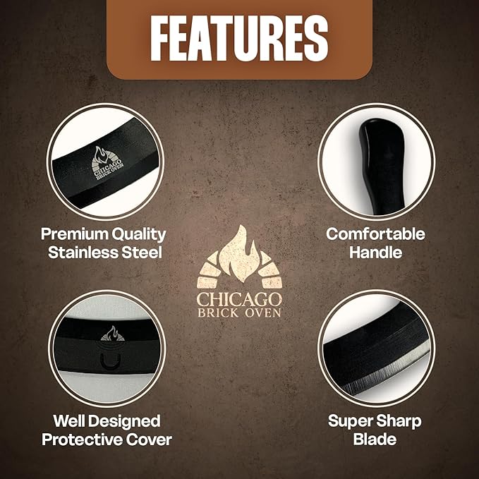 12-Inch Pizza Cutter Rocker Blade – Stainless Steel Mezzaluna Knife with Titanium Coating – Large Professional Pizza Cutter with Protective Cover – Dishwasher Safe