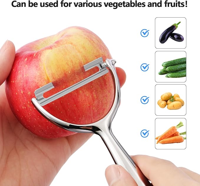LIIGEMI Effortless Y Peeler with Sharp Stainless Steel Blades for Apples, Cucumbers - Ergonomic Handle for Easy Potato Eye removal, Perfect for Cooking Enthusiasts and Kitchen Novices（silvery）