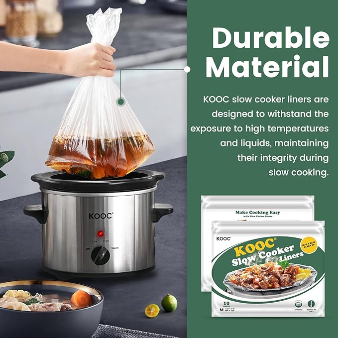 KOOC Slow Cooker Liners 11"x17" 30 count Middle Size Disposable Pot Liners Cooking Bags Fit 3 qt to 4 qt Pot BPA Free Fresh Locking Seal Design