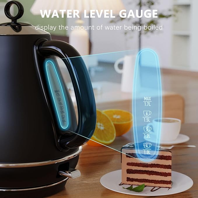 1.7L Electric Kettles, BPA Free Tea Kettle, Hot Water Boiler Heater, Stainless Steel Teapot, Auto Shut-Off & Boil-Dry Protection, 120V/1500W (Black)