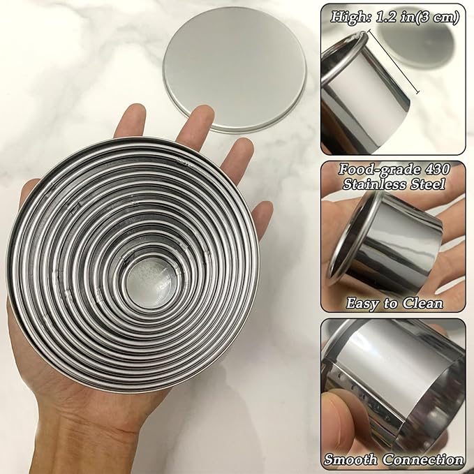 Round Cookie Cutters Set 12Pcs, Metal Cookie Cutters Sturdy Dough Molds with Case, Basic Biscuit Cutter for Fondant Pancake Baking Decorations Holiday Birthday Party