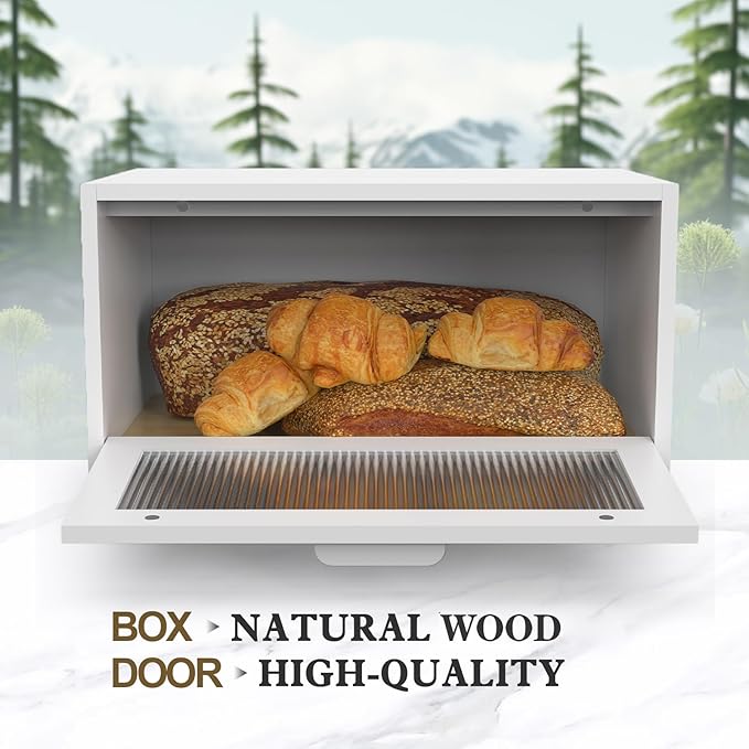 Bread Box for Kitchen Countertop Farmhouse Bread Holder Bread Storage Wooden Bread Container White