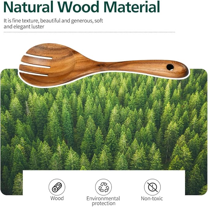 Salad Servers, Wood Salad Tongs, 10.2in Salad Spoon and Fork Set, Long Handle Salad Server Set for Mixing, Tossing and Cooking (Salad Spoon and Fork Set)