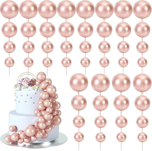 48 Pcs Balls Cake Topper Decorations Balloon Cupcake Toppers Foam Cake Topper Balls Cake Balls Decorations for Birthday Party Wedding Anniversary Cake Decorating (Rose Gold)