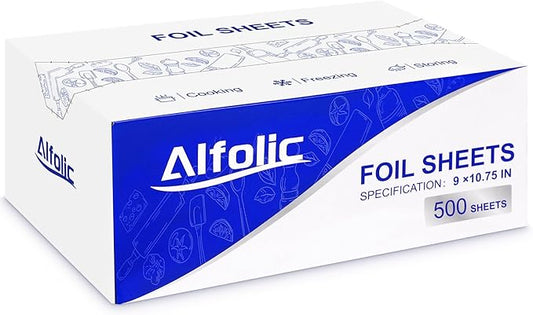 Aluminum Foil Sheets - 9" x 10.75" Pre Cut Tin Foil, Premium Aluminum Foil Wraps for Cooking, Storing Food - 500 Sheets