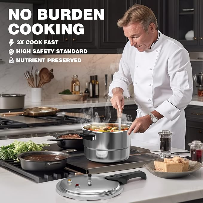 WantJoin 6Qt Aluminum Pressure Cooker w/Release Valve & Multiple Protective Devices,Pressure Canner Compatible with Gas & Induction Cooker,Canner Rack Included