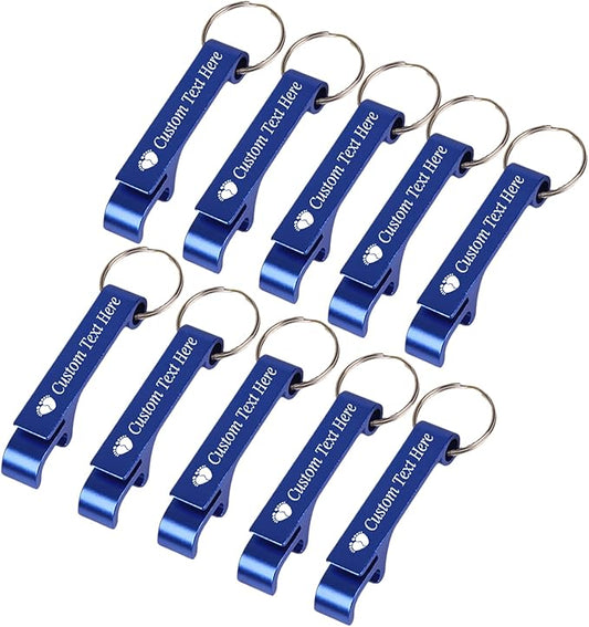 10PCS Personalized Bottle Opener Keychain Bulk Custom Beer Bottle Opener with Logo Text Engraved Wedding Bottle Opener Favors Customized Gifts for Guests Baby Shower Birthday Party-Blue
