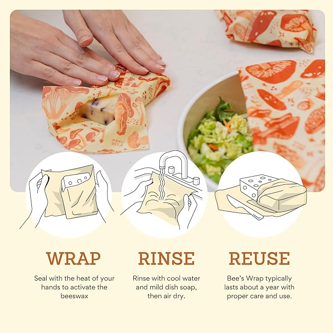 Bee's Wrap Beeswax Wraps for Food - Mushroom Magic Cut to Size 14x52" Wax Paper Roll - Made in USA Reusable Waxed Paper & Bowl Covers - Organic Eco-Friendly Alternative to Aluminum Foil & Plastic Wrap