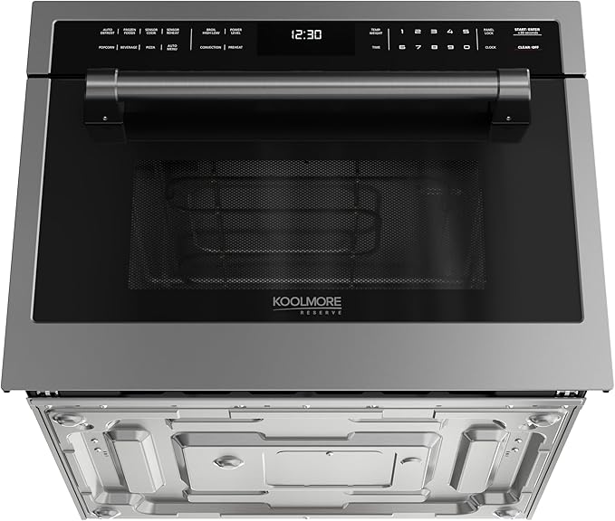KoolMore Reserve 24 in. 1.6 cu. ft. Built-in Convection Microwave Oven with Air Fryer, 10 Power Levels, Sensor Cooking, Bake, Roast, Broil, Defrost, 1750 Watts, UL Certified in Black Stainless-Steel
