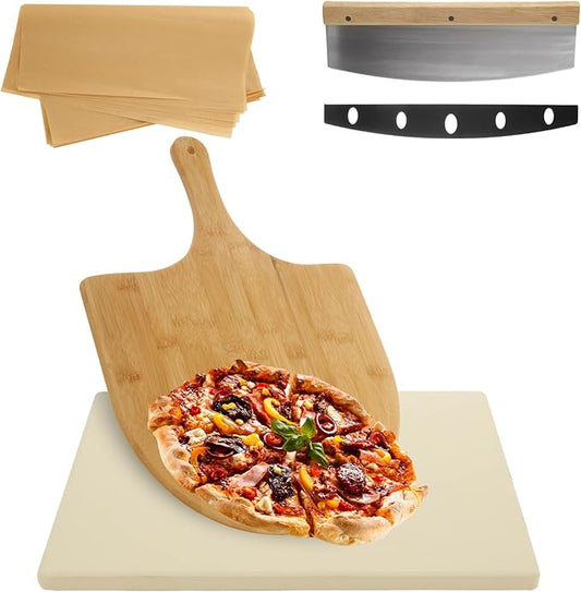 13Pcs Rectangular Pizza Stone for Oven and Grill, 15 x 12 Inch Pizza Stone Set with Pizza Peel, Grill Stone Baking Stone for Outdoor Grill for Pizza, Bread, 0.59'' Thickened Stone Pizza Pan