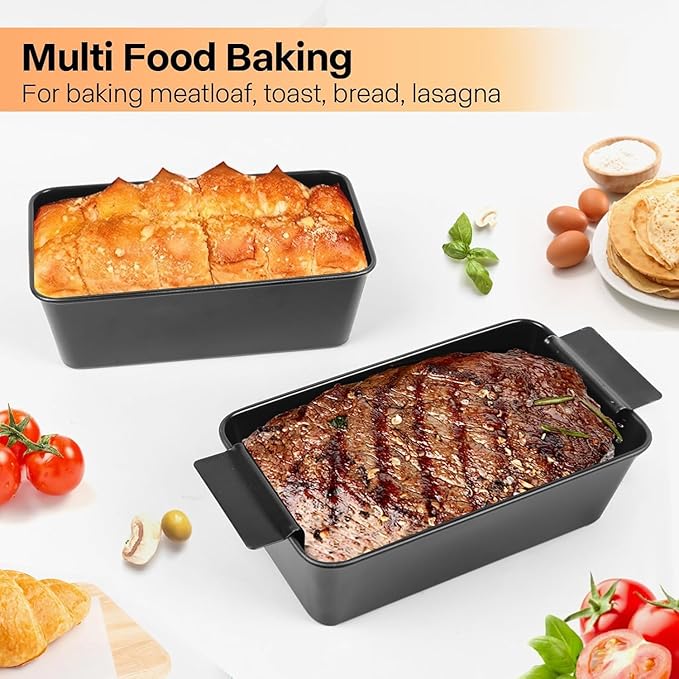 Meatloaf Pan with Drain Tray 2 Pack, Non Stick Meat Loaf Pan with Drip Tray, 9.8x5.7 Inch Loaf Pan with Insert Easy Removal Perforated, Bakeware Pan for Oven Baking Bread and Roasting Meat