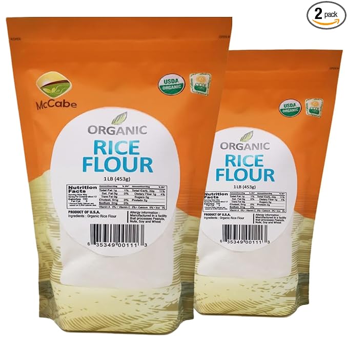 McCabe Organic Rice Flour - White Rice Flour | Rich with Fiber & Minerals | USDA and CCOF Certified | Product of USA | 1Lbs Pack of 2
