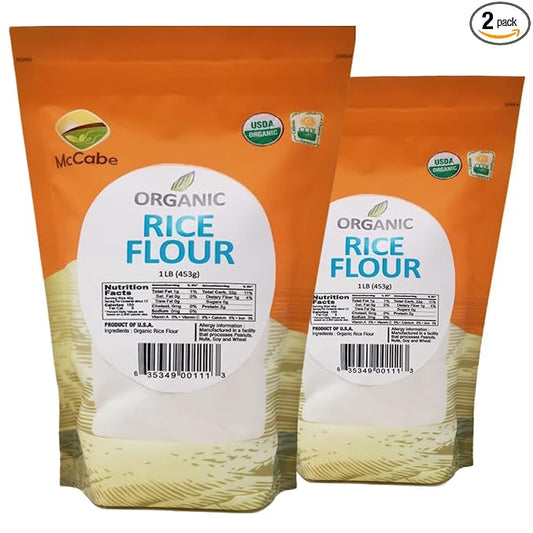 McCabe Organic Rice Flour - White Rice Flour | Rich with Fiber & Minerals | USDA and CCOF Certified | Product of USA | 1Lbs Pack of 2