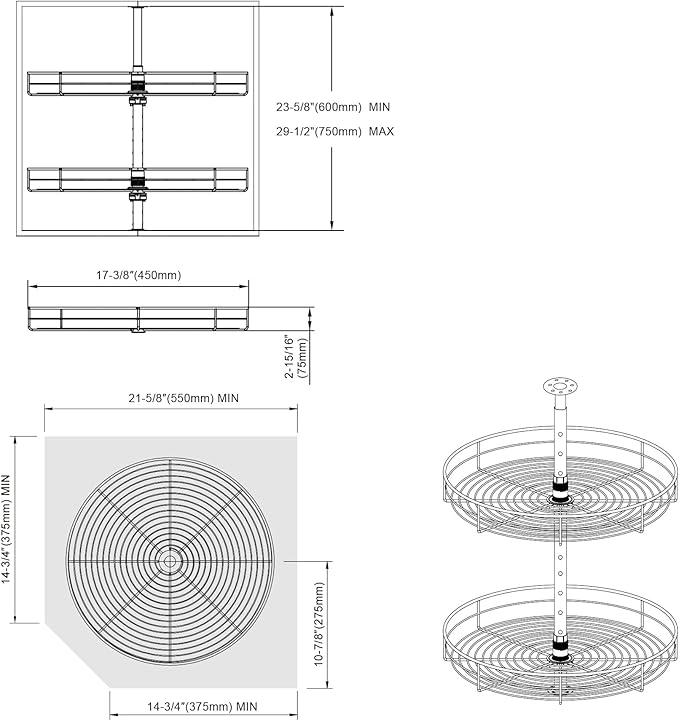 Dowell 18" Round Lazy Susan, 2 Shelves, Kitchen Wall Corner Cabinet Organizer (Chrome 4001 360D)