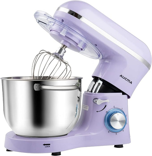 Aucma Stand Mixer,6.5-QT 660W 6-Speed Tilt-Head Food Mixer, Kitchen Electric Mixer with Dough Hook, Wire Whip & Beater (6.5QT, Lavender)