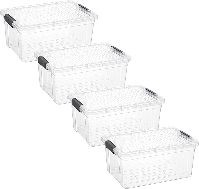 Superio Storage Bins with Lids- 4 Pack, 21 Qt Clear Boxes for Organizing, Stackable Plastic Containers- BPA Free, Non-Toxic, Odor Free, Organizer for Home, Office, Dorm