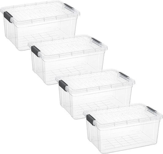 Superio Storage Bins with Lids- 4 Pack, 21 Qt Clear Boxes for Organizing, Stackable Plastic Containers- BPA Free, Non-Toxic, Odor Free, Organizer for Home, Office, Dorm