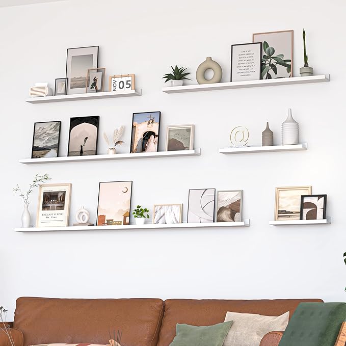 Heimlove Picture Ledge Shelf, Floating Shelves Set of 2, 56 Inches Picture Shelf for Wall with Ledge, Kids Bookshelf Wall Mounted for Living Room Bedroom Decor Books Photo Frames, White