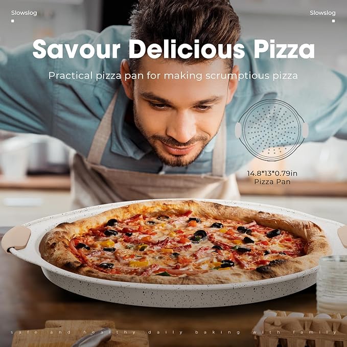 10-Piece Baking Pans Set Nonstick, Stackable Bakeware, Toxin-Free Baking Pans Set with Silicone Handles, Includes Cookie Sheets, Cake Pan, Loaf Pan, Pizza Pan, Muffin Pan, White&Khaki