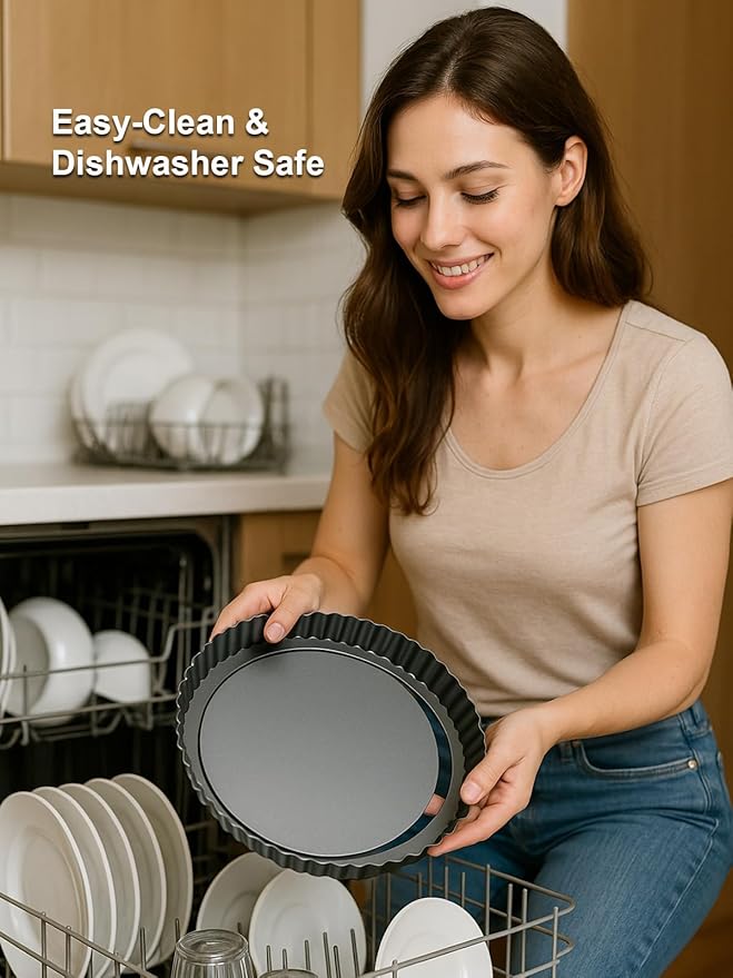 9 Inch Quiche Tart Pans with Pie Cake Server. Removable Bottom, Non-Stick Coating, Rugged Carbon Steel for Tart Quiche Baking. Gift for Women Wife Christmas Thanksgiving Party Festival Family