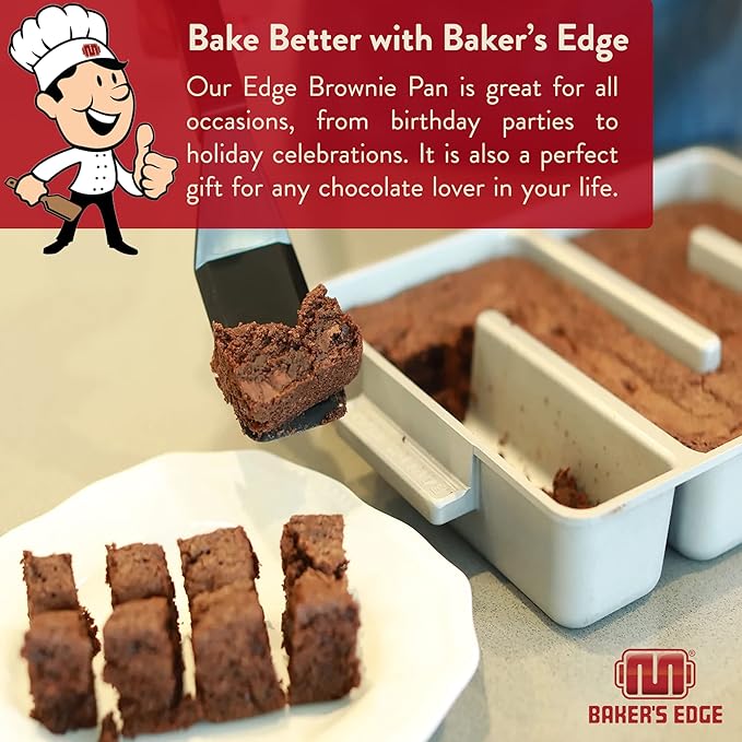 Baker's Edge Brownie Pan Complete Set (Includes Lid & Wedge) The Original All Edges Brownie Pan for Baking, Premium Doble Nonstick Coating, Heavy Gauge Cast Aluminum - Rectangular 9x12 Size Baking Pan