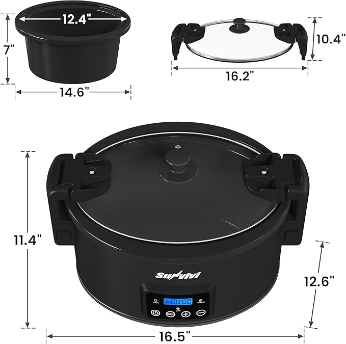 Sunvivi 8.5 Quart Programmable Slow Cooker: Multi-Cooker Food Warmer with Locking Lid & Digital Timer, Adjustable Tempature Control, Dishwasher Safe, Perfect for Families and Gatherings, Black
