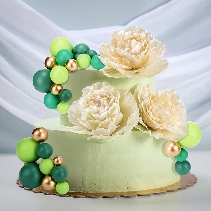 108 Pcs Balls Cake Topper DIY Cupcake Insert Foam Balloons for Cake Baking Wedding Anniversary Birthday Decoration(Assorted Green, Gold,Multi Sizes)