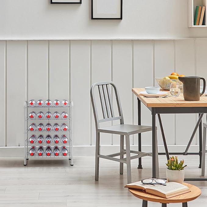 Water Bottle Holder Organizer 5 Tier Water Bottle Storage Rack, Freestanding Floor Beverage Soda Can Dispenser Organizer Rack for Pantry, Kitchen Countertop, Cabinet, Office, Hold 30 Bottles, Silver