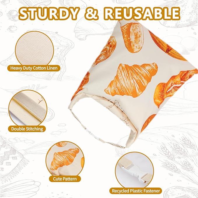 Bread Bags for Homemade Bread Sourdough - 2 Pack Beeswax Bread Bags for Sourdough with Bowl Cover, Reusable Linen Bread Storage Bags with Roll Top Buckle and Hooks for Freezer, Counter and Wall, XL