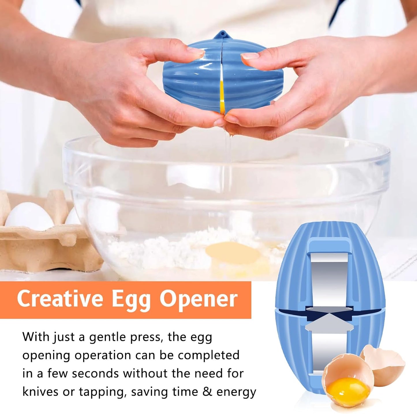 2pcs Egg Shell Opener for Hard Boiled Eggs Stainless Steel Egg Peeler Tool Easy Egg Cracker Tool for Raw Eggs, Egg Slicer for Raw Eggs Kitchen Gadgets for Baking（Blue）