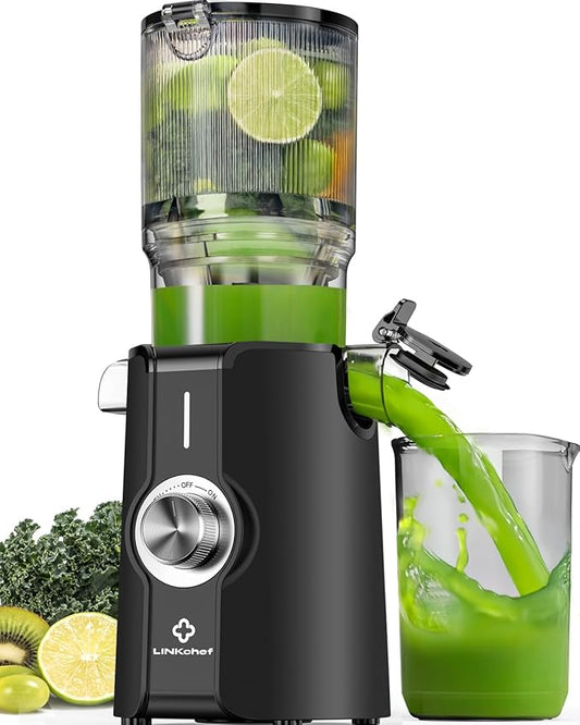 LINKChef Cold Press Juicer Machines for Vegetables and Fruits, 4.35" Wide Chute Masticating Juicer with Pulp Separator, Easy to Clean, BPA-Free, Compact Electric Slow Juice Extractor for Whole Fruit