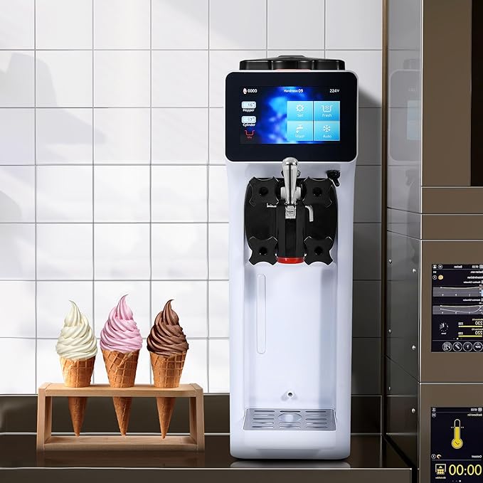 VEVOR Commercial Ice Cream Machine, 10.6 QT/H Yield, 1000W Single Flavor Countertop Soft Serve Ice Cream Maker, 4L Hopper 1.6L Cylinder, Touch Screen Auto Clean Pre-cooling, for Restaurant Snack Bar