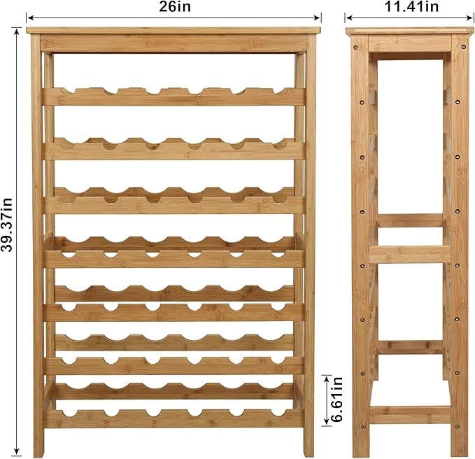 VASMIA 42 Bottles Bamboo Wine Rack,7-Tier Wine Rack Freestanding Floor with Table Top, Wine Storage Shelf for Kitchen Dining Room Bar,Natural