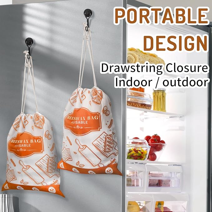 2-Pack Beeswax Bread Bags for Homemade Bread, Orange Reusable Sourdough Storage Bags with Premium Beeswax Coating for Loafs Baguette Fresh Keeping,Great Homesteading Essentials and Baking Gifts.