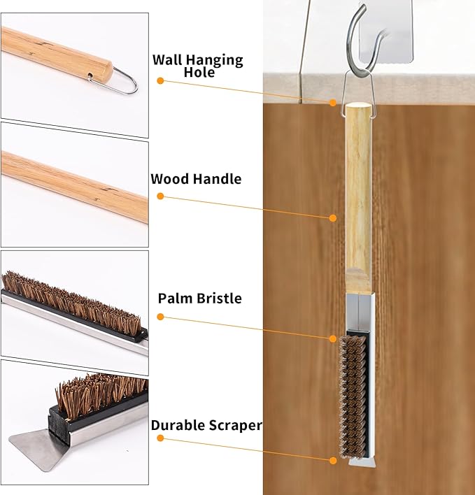 Yofuly 9 Inch Pizza Turning Peel with Oven Brush & Stone Scraper, Perforated Turner Tools Kit for Homemade Baking Pizza, 2PCS Outdoor Pizza Oven Accessories