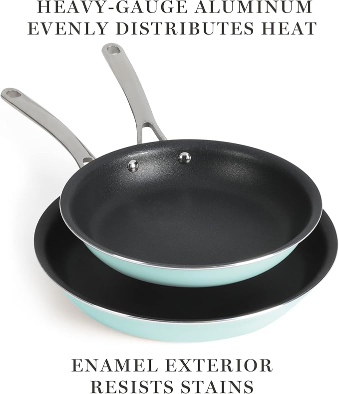 MARTHA STEWART Lockton 2 Piece 10" & 12" Heavy Gauge Aluminum Premium Nonstick Fry Pan Set - Martha Blue, Fry Pan Set (10" & 12")