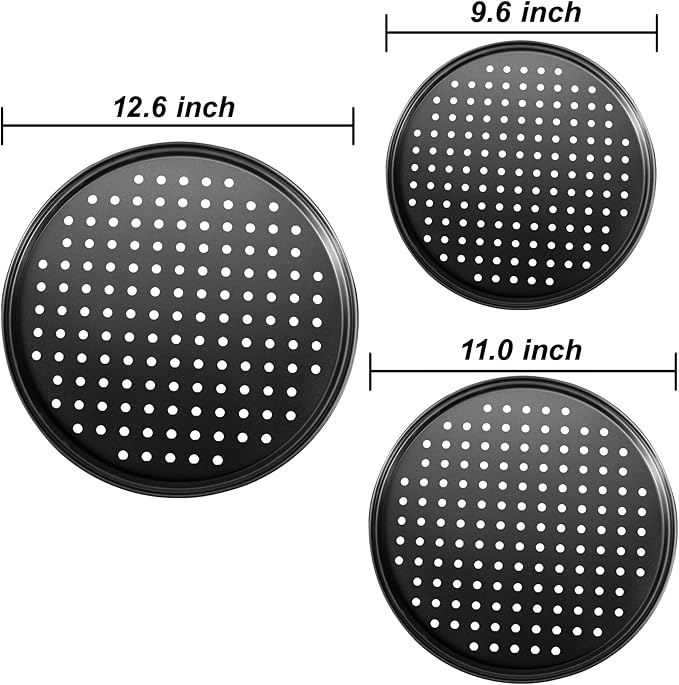 Baking Steel Pizza Pan with Holes, Round Pizza Pan for Oven, 9 Inch, 11 Inch, 12 Inch Bakeware Pizza Tray, Nonstick Baking Supplies Home Kitchen Steel Crisper Pizza Pan Set (3 Pcs)