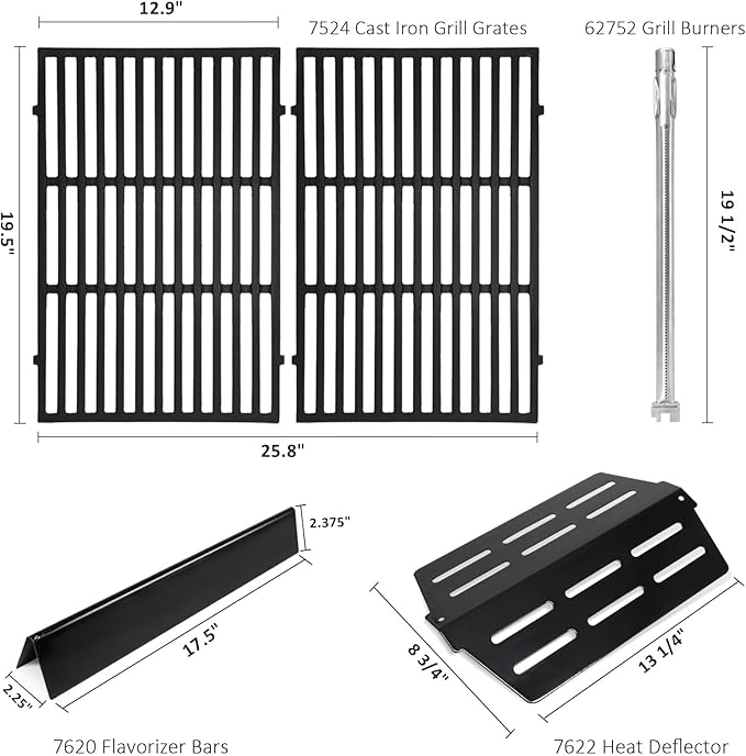 Grill Parts Replacement For Weber Genesis 300 Series E310, E320,E330,S310, S320, S330, EP310, EP320, EP330 with Front-Mounted Control,7620 Flavor Bar 62752 Burner 7524 Grates,7622 Heat Deflector