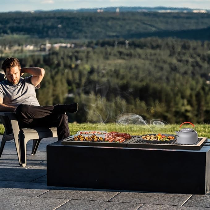 Onlyfire Foldable X-Marks Fire Pit Cooking Grate, Portable Rectangle Campfire Grill Grate with Handles, Heavy Duty Steel Campfire BBQ Grill for Outdoor, 36 inch