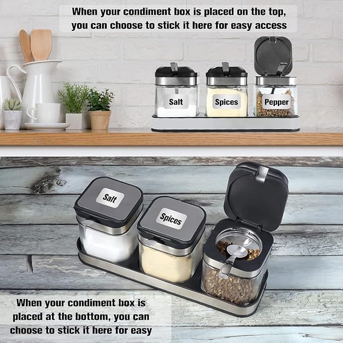 XIUDI Condiment Seal Jar Spice Container with Lids and Spoons，Clear Glass Condiment Canisters Pots Seasoning Box Salt Container Sugar Bowl Set of .Used in Kitchen, Coffee Table,Set of 3
