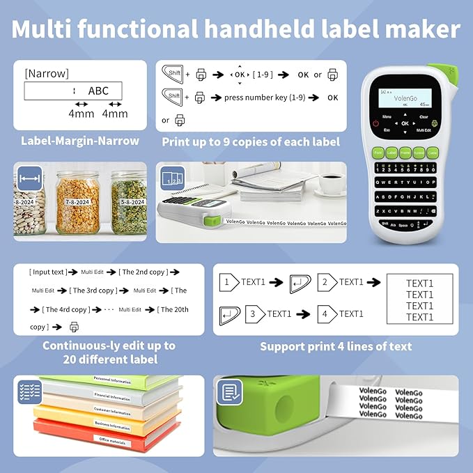 H1100 Label Maker Machine with Tapes 12mm Laminated, Backlit Handheld Label Maker Waterproof-Labels, QWERTY Keyboard & Multi Fonts, Portable Inkless Label Printer for Home Office Organization